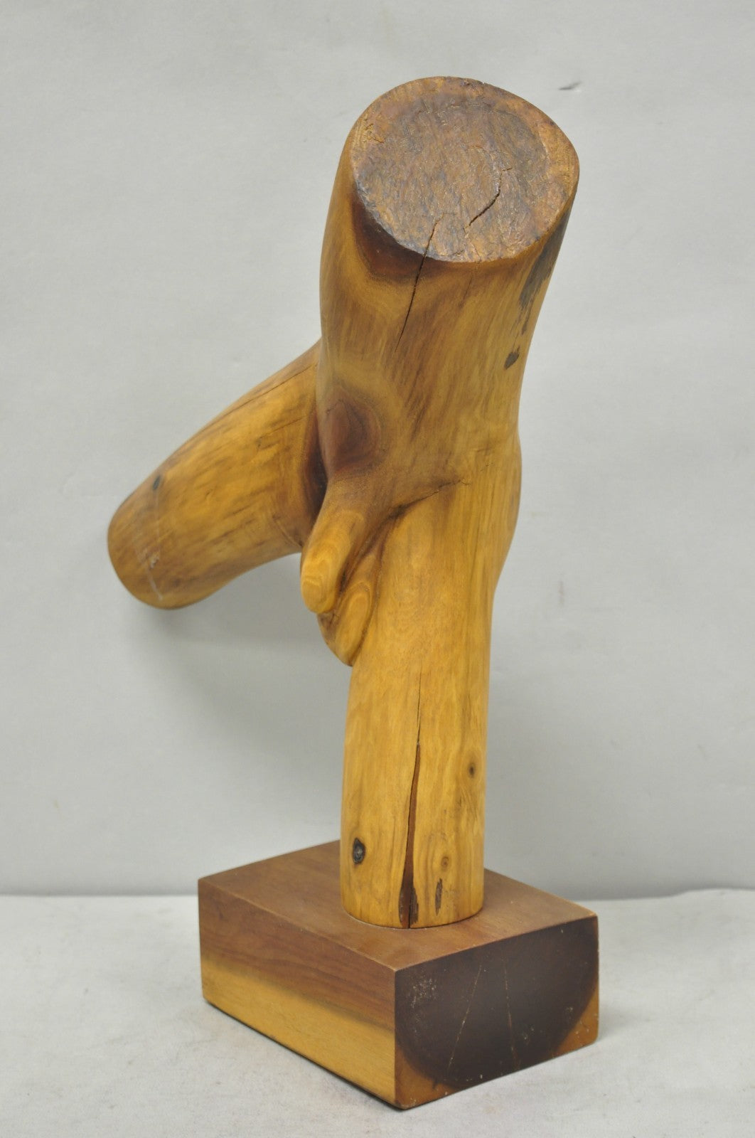 Vintage Mid Century Modern 19" Male Nude Abstract Solid Carved Wood Sculpture