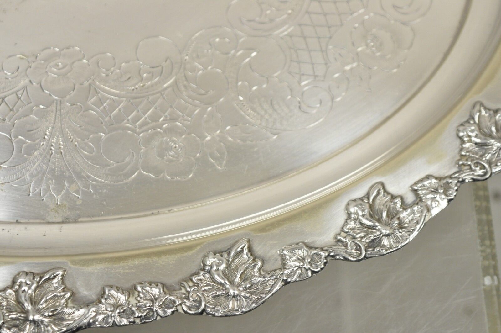 Vintage English Sheffield Silver Plated Oval Maple Leaf Serving Platter Tray