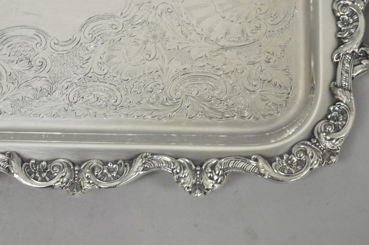 Vintage Old English Poole Silver Plated Footed Narrow Serving Platter Bar Tray