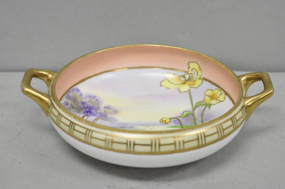 Antique Nippon Morimora Hand Painted Flowers & Ducks Coral Porcelain Bowl (B)