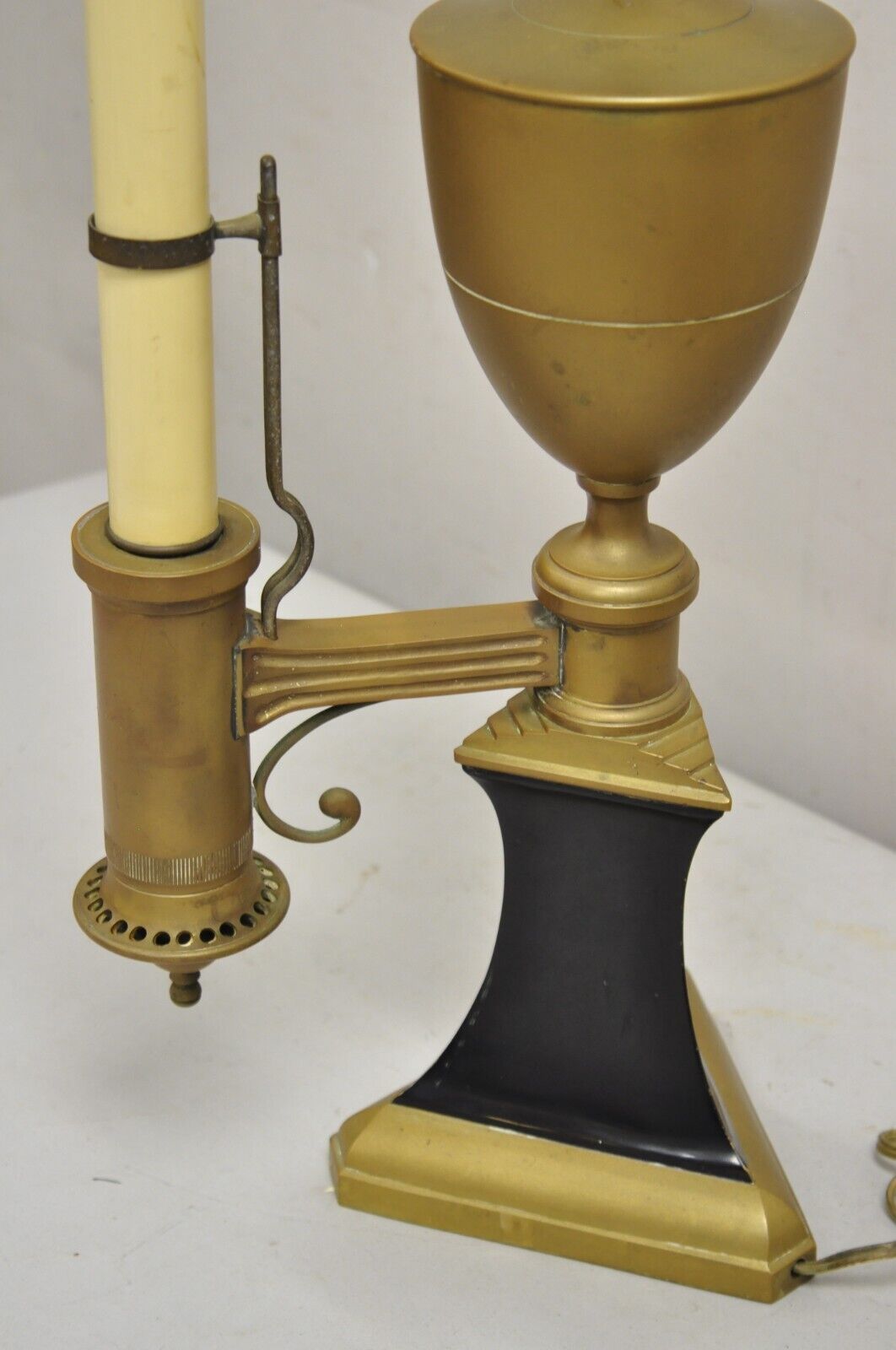 French Empire Neoclassical Brass Candlestick Student Oil Style Table Lamp