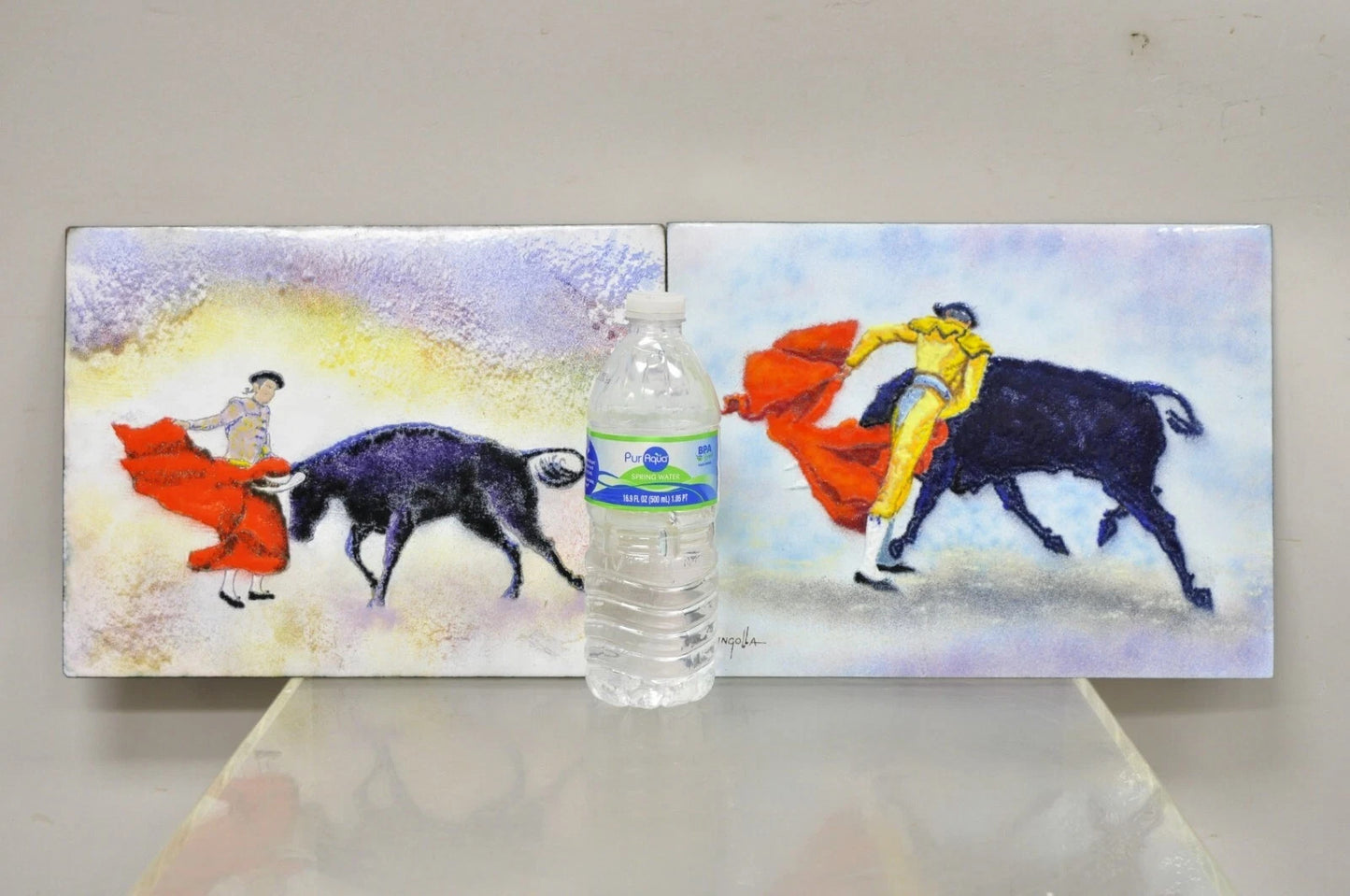 Dom Dominic Mingolla Enamel on Copper Painting Spanish Matador 9 x 12 - a Pair
