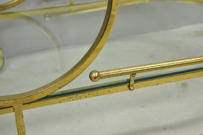 Vintage Mid Century Modern Brass 3 Tier Oval Frame Rolling Bar Cart Server Table