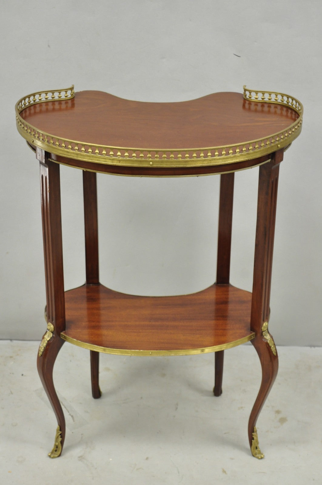 Vintage French Louis XV Style Mahogany Kidney Bean Side Table w/ Bronze Ormolu