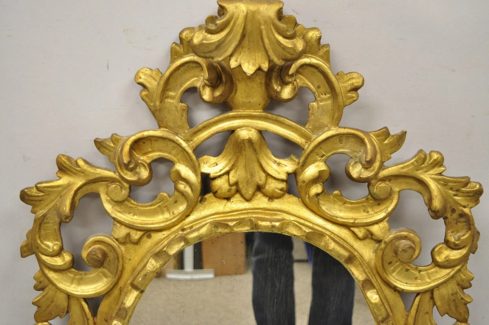 Vintage Italian Carved Gold Giltwood French Rococo Baroque Style Wall Mirror