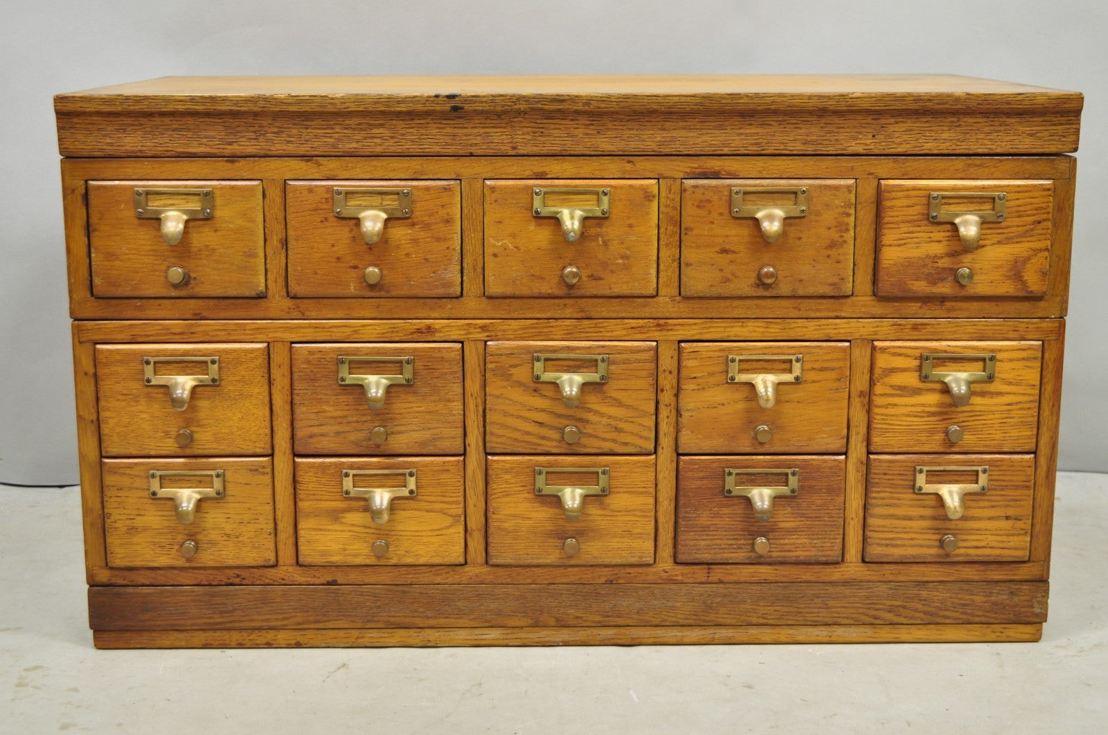 Antique Arts & Crafts Library 15 Drawer Mission Oak Stacking Card File Cabinet
