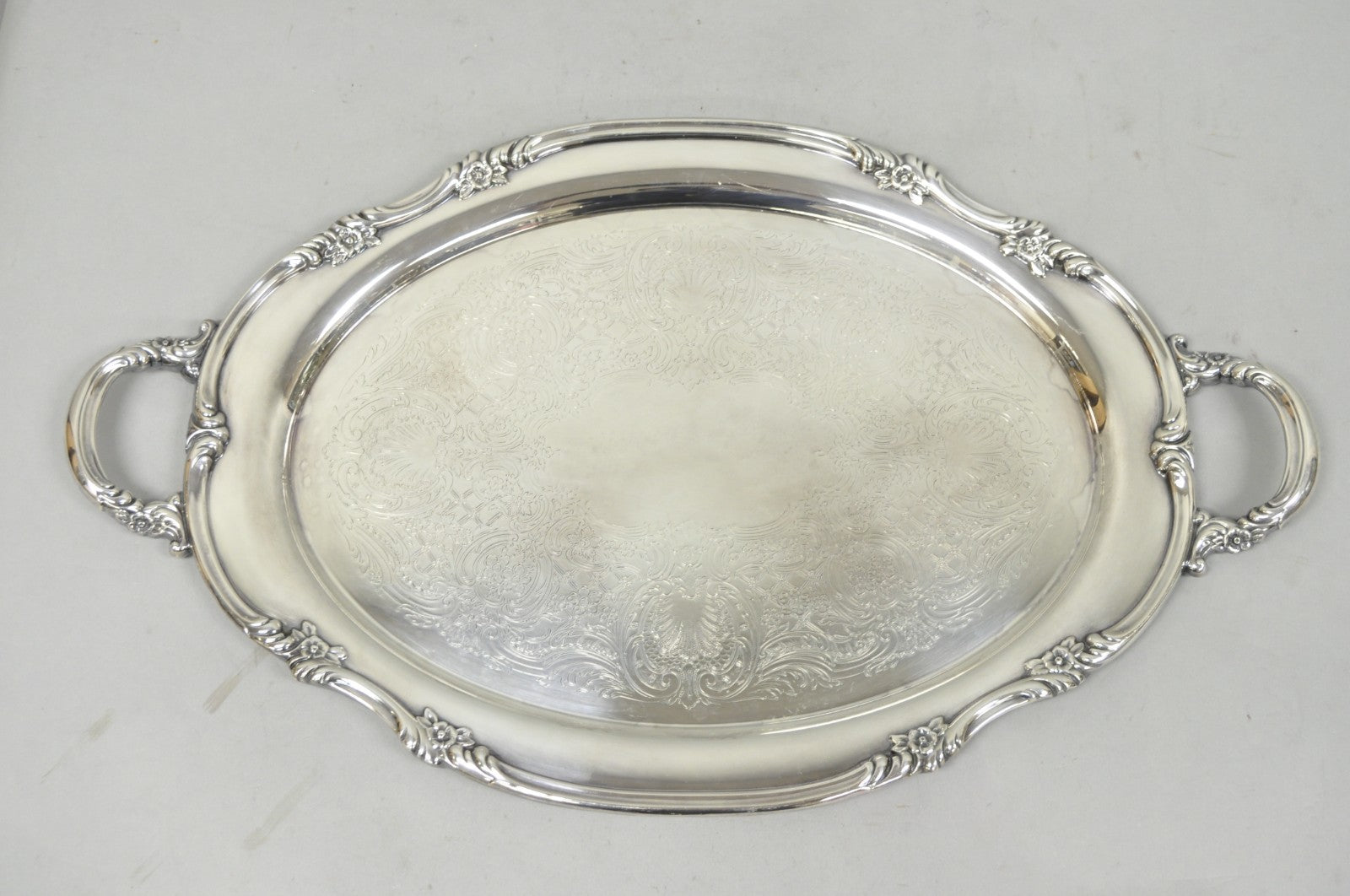 Vintage Reed & Barton 1820 Victorian Silver Plated Oval Serving Platter Bar Tray