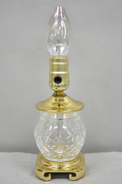 Waterford Style Small Petite Cut Glass Brass Boudoir Table Lamp by Great Creator