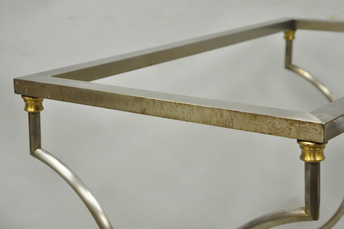 Vintage Directoire Maison Jansen Style Steel & Brass Marble Top Console Table