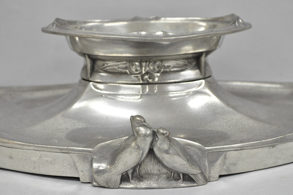 Antique Kayserzinn 4640 German Art Nouveau Pewter Metal Serving Platter w Birds