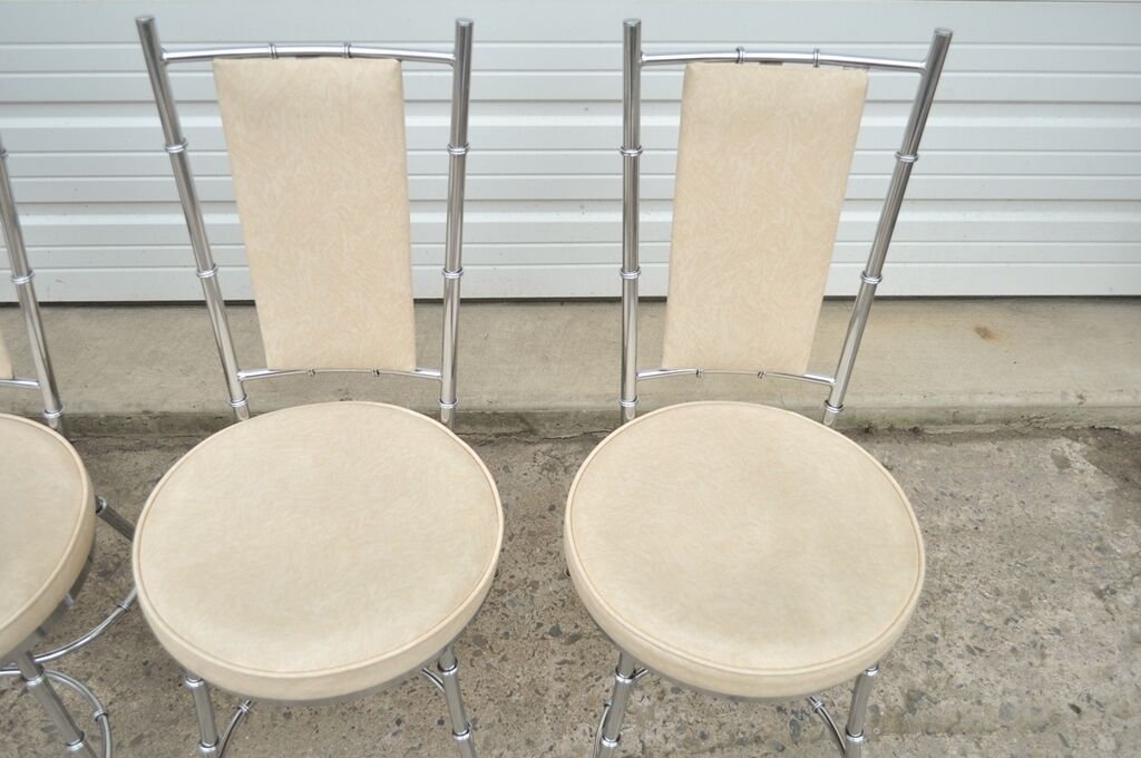 Vintage Hollywood Regency Chrome Metal Faux Bamboo Dining Kitchen Set - 5 Pc Set