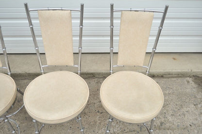 Vintage Hollywood Regency Chrome Metal Faux Bamboo Dining Kitchen Set - 5 Pc Set