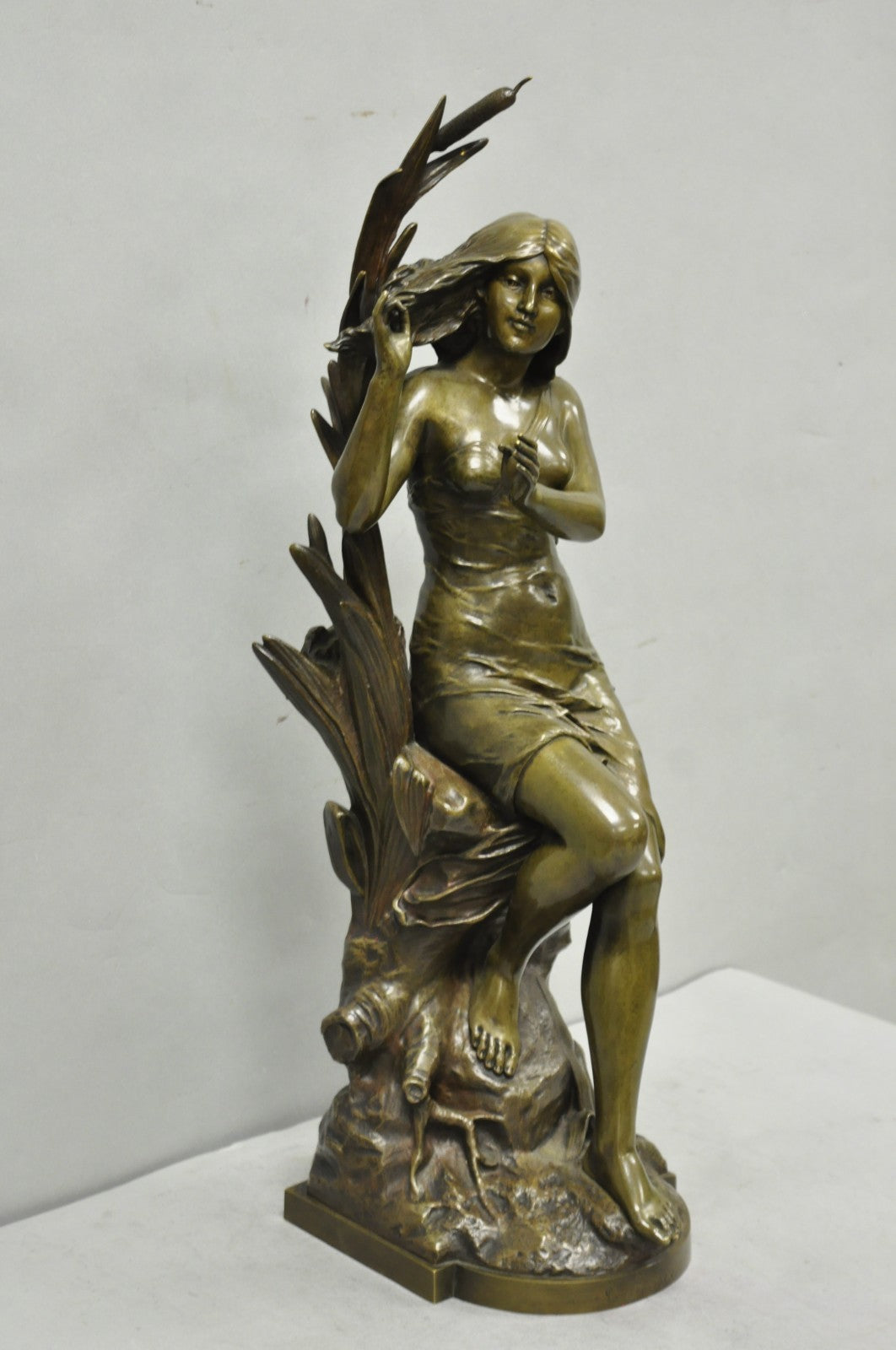 Antique Edouard Drouot (1859-1945) "La Rosse" French Bronze Sculpture of Woman
