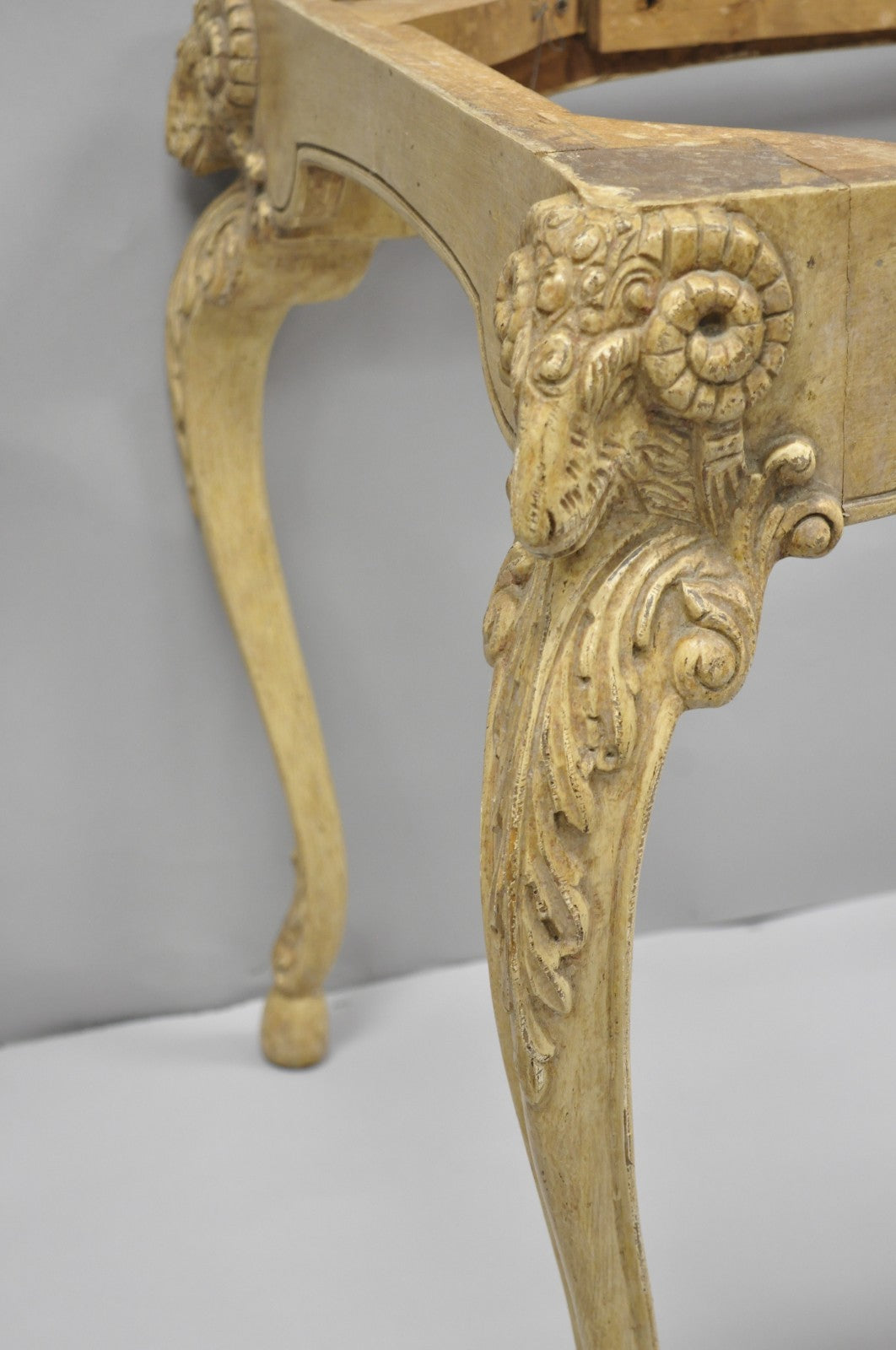 Vintage Italian Regency Rams Head Carved Hoof Foot Console Table Base