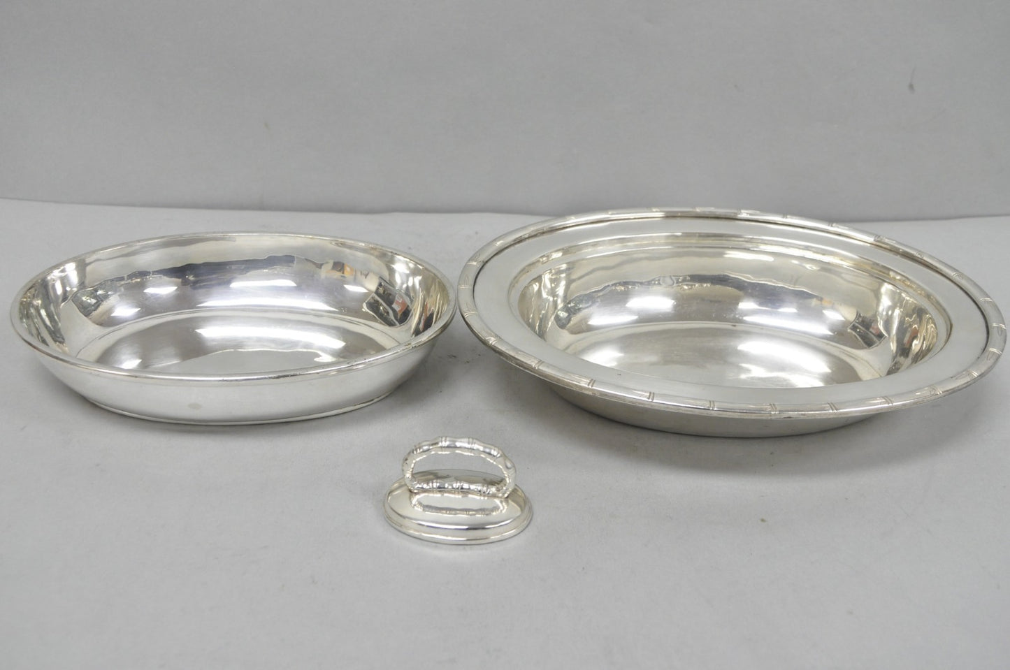 Vintage Hollywood Regency Silver Plated Faux Bamboo Oval Vegetable Serving Dish
