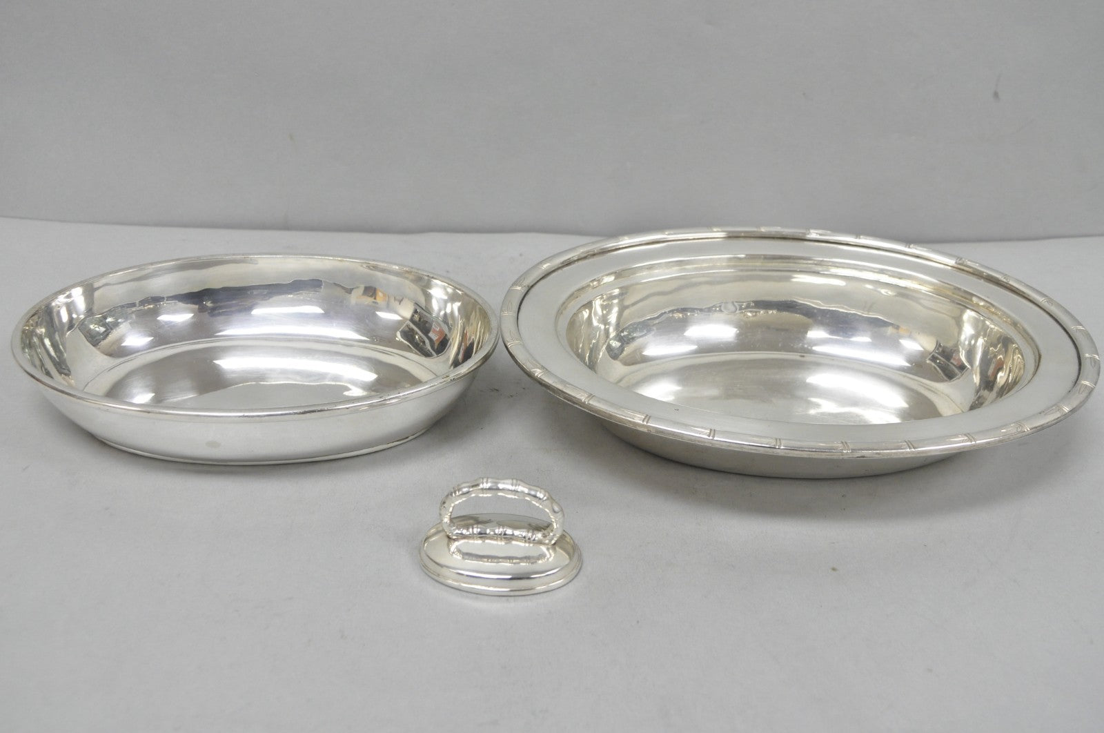 Vintage Hollywood Regency Silver Plated Faux Bamboo Oval Vegetable Serving Dish