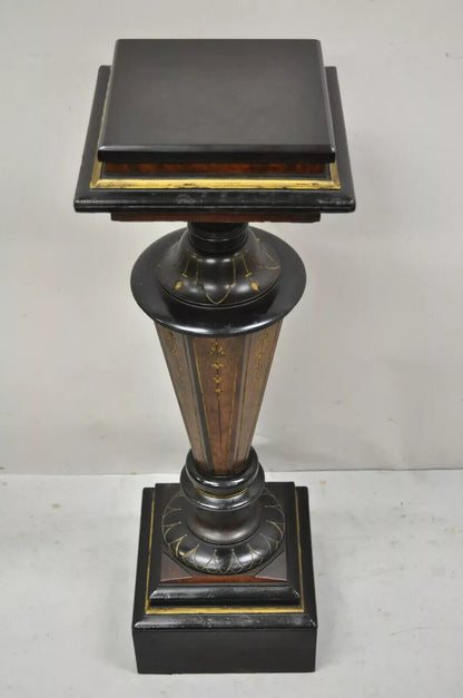 Antique Victorian Aesthetic Movement Ebonized Marble Top Pedestal Bust Stand