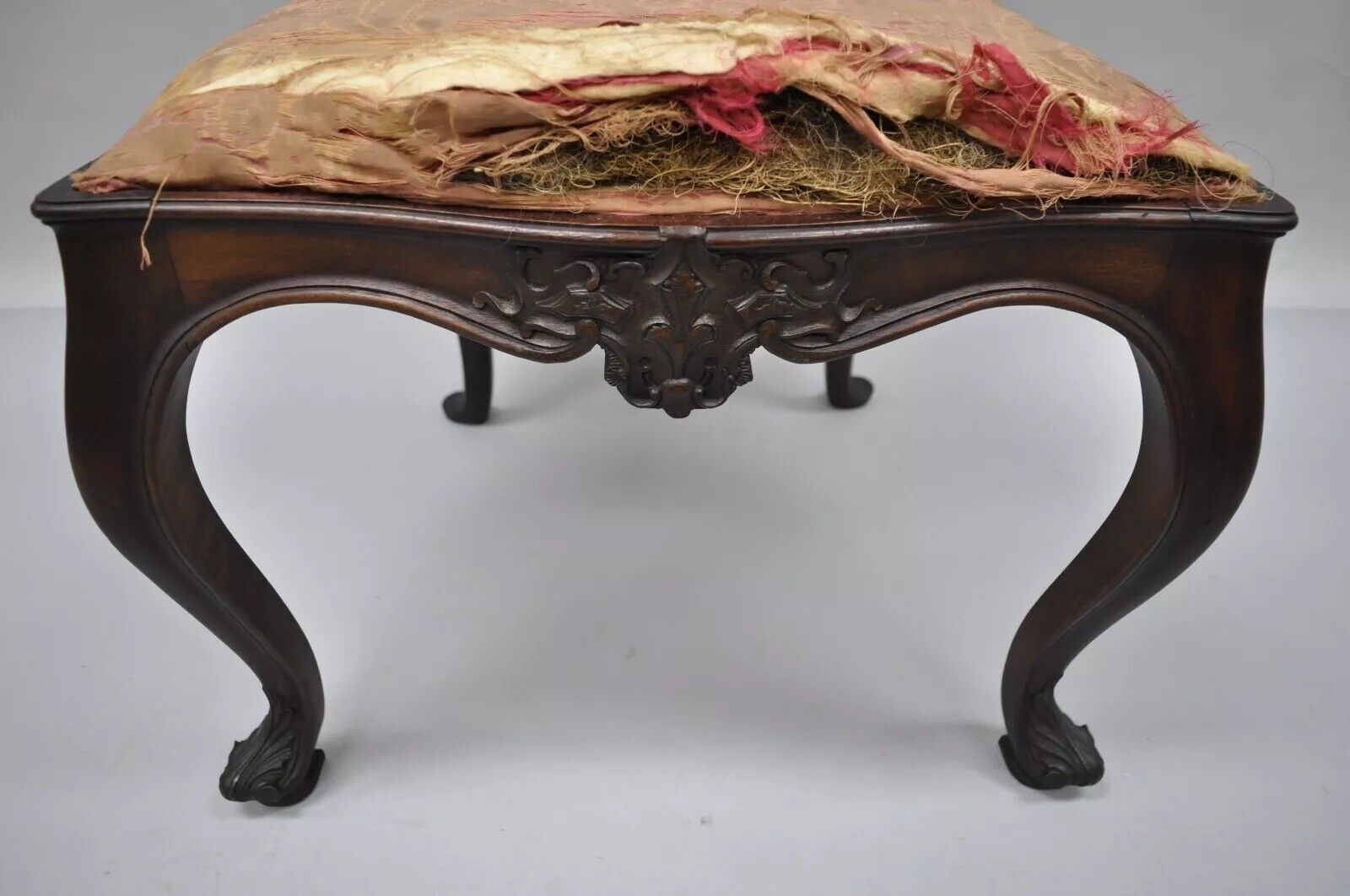 Antique Italian Baroque Carved Walnut Dining Chair French Style w/ Finished Back