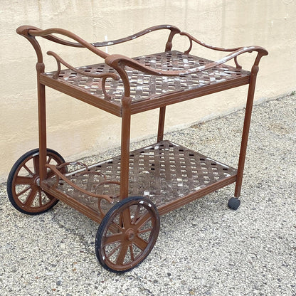 Cast Aluminum Metal Lattice Garden Patio Serving Bar Tea Cart Side Table