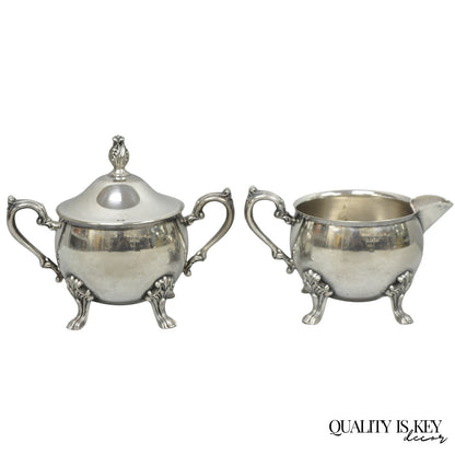 Vintage Sheridan Victorian Silver Plated Footed Lidded Sugar Bowl & Creamer Set