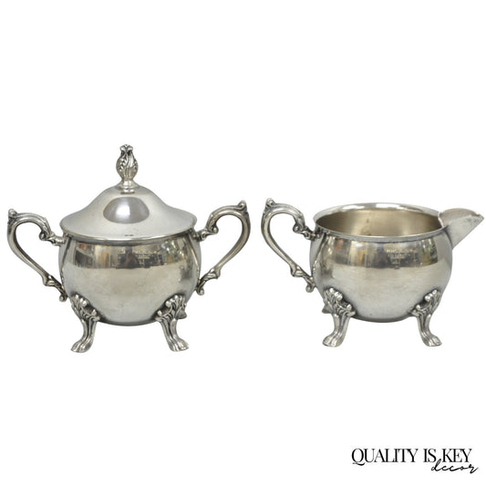 Vintage Sheridan Victorian Silver Plated Footed Lidded Sugar Bowl & Creamer Set