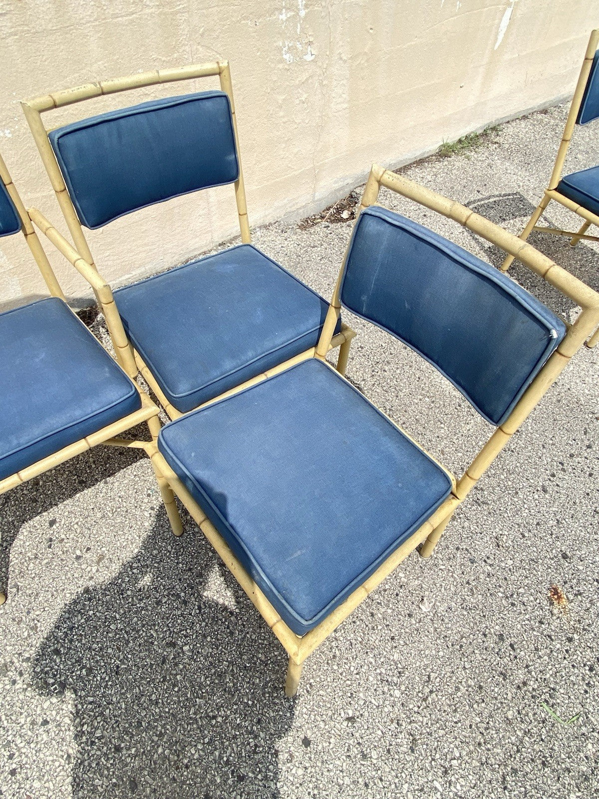 Vintage Chinese Chippendale Metal Cast Aluminum Faux Bamboo Dining Set 7 Pc Set