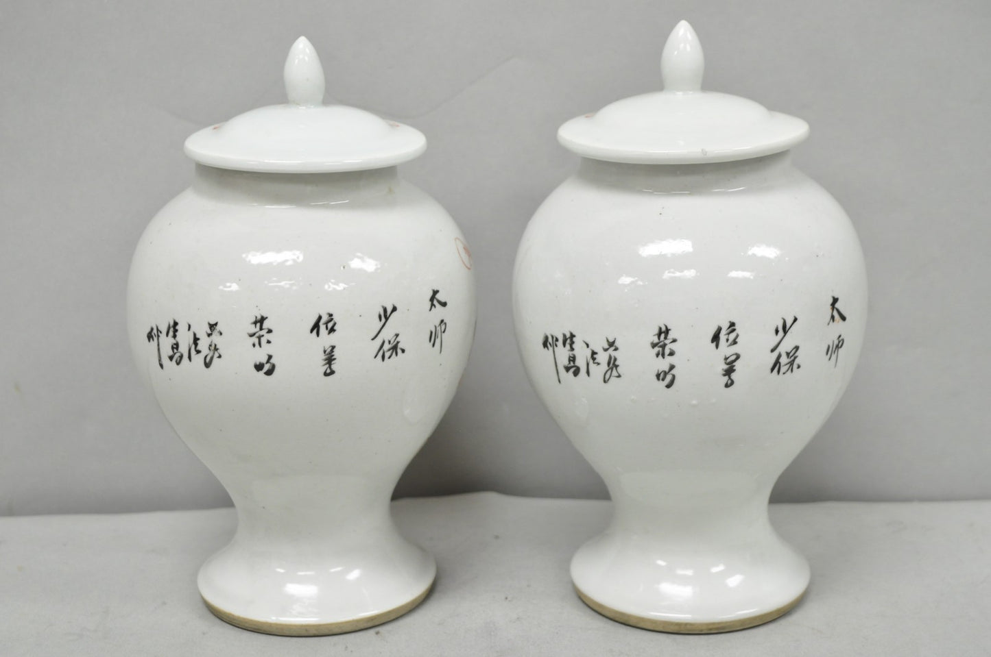 Vintage Chinese Hand Painted Foo Dog Porcelain Covered Ginger Jar - a Pair