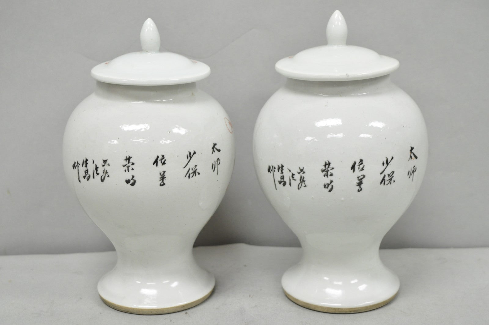 Vintage Chinese Hand Painted Foo Dog Porcelain Covered Ginger Jar - a Pair