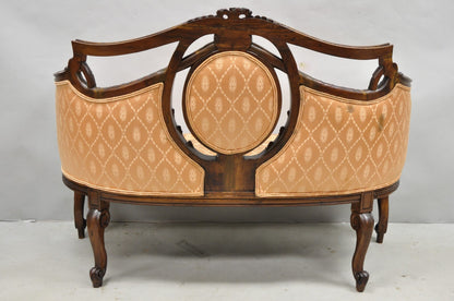 Antique French Victorian Louis XV Style Open Carved Walnut Loveseat Settee Sofa