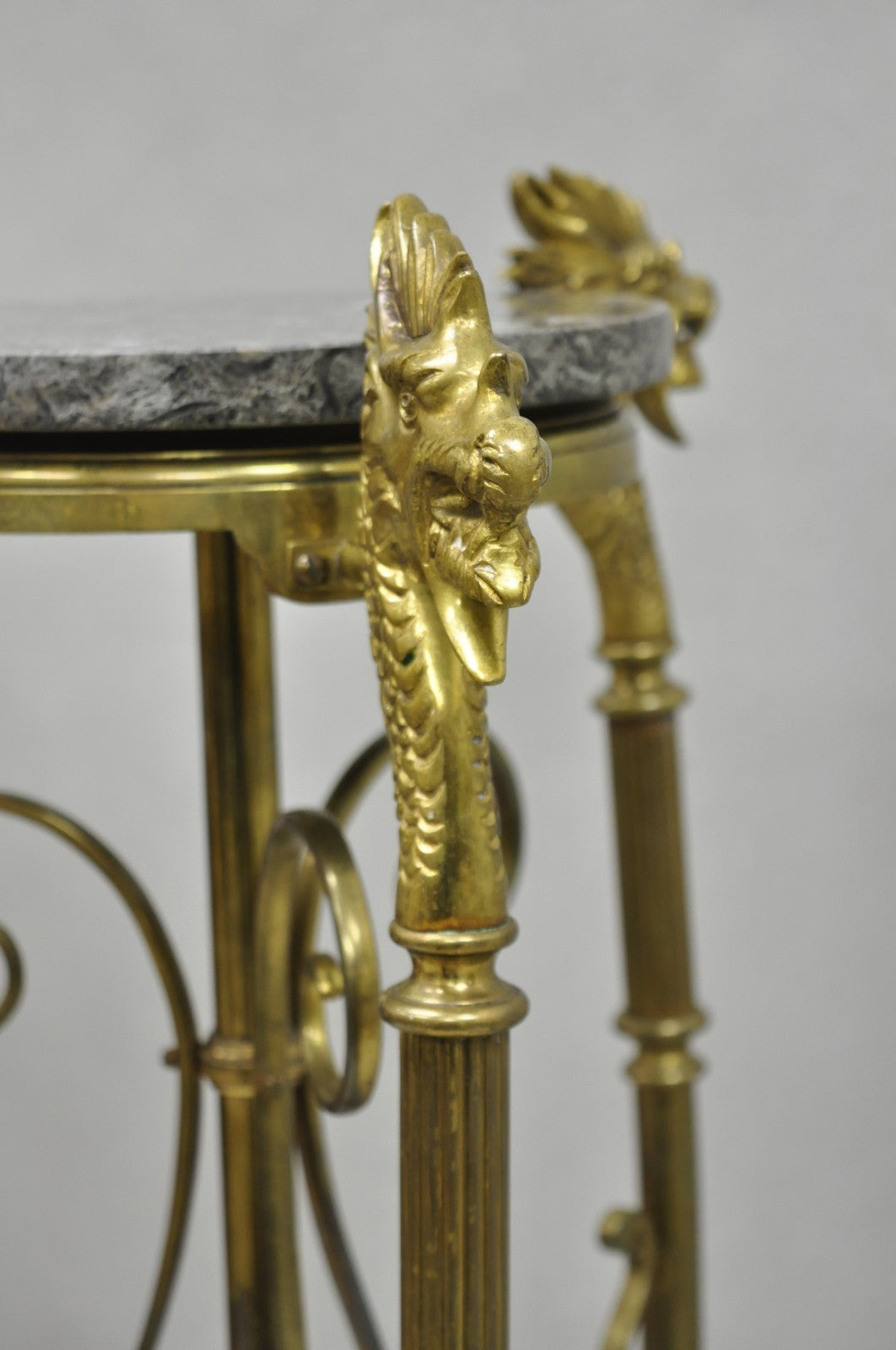 Antique Italian Renaissance Brass Figural Dragon Head Pedestal Table Plant Stand