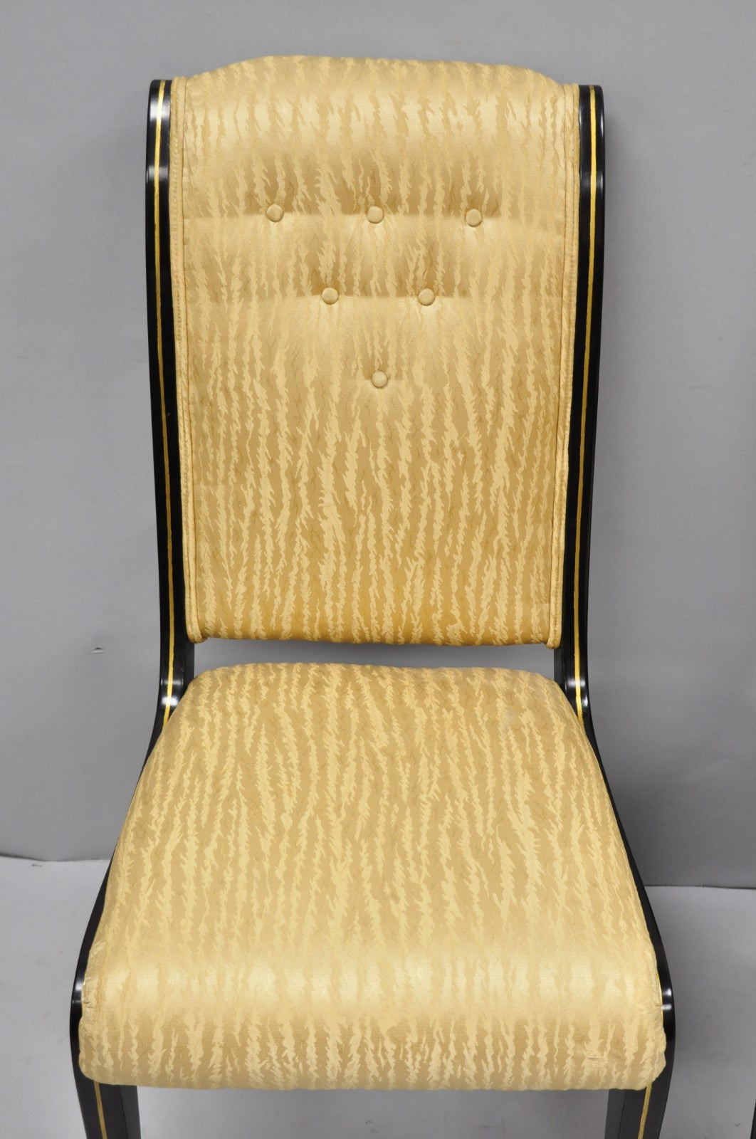 Vintage Regency Style Black Lacquer Klismos Saber Leg Dining Side Chairs - Pair