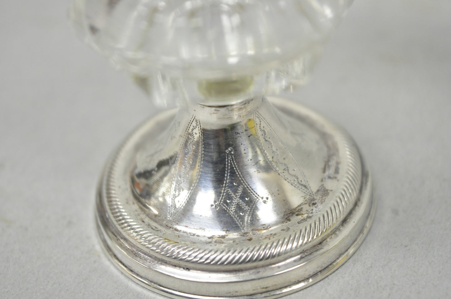 Antique English Victorian Crystal Glass & Silver Sweetmeat Candy Nut Dish, Set 6