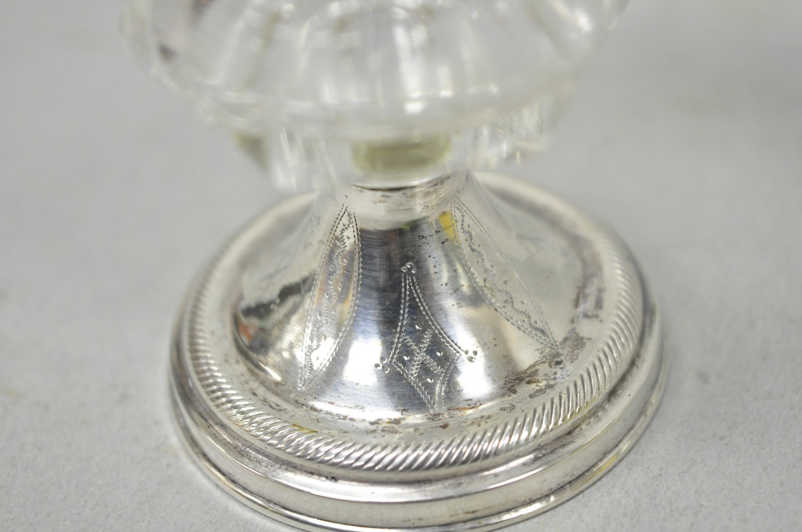 Antique English Victorian Crystal Glass & Silver Sweetmeat Candy Nut Dish, Set 6