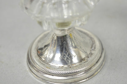 Antique English Victorian Crystal Glass & Silver Sweetmeat Candy Nut Dish, Set 6