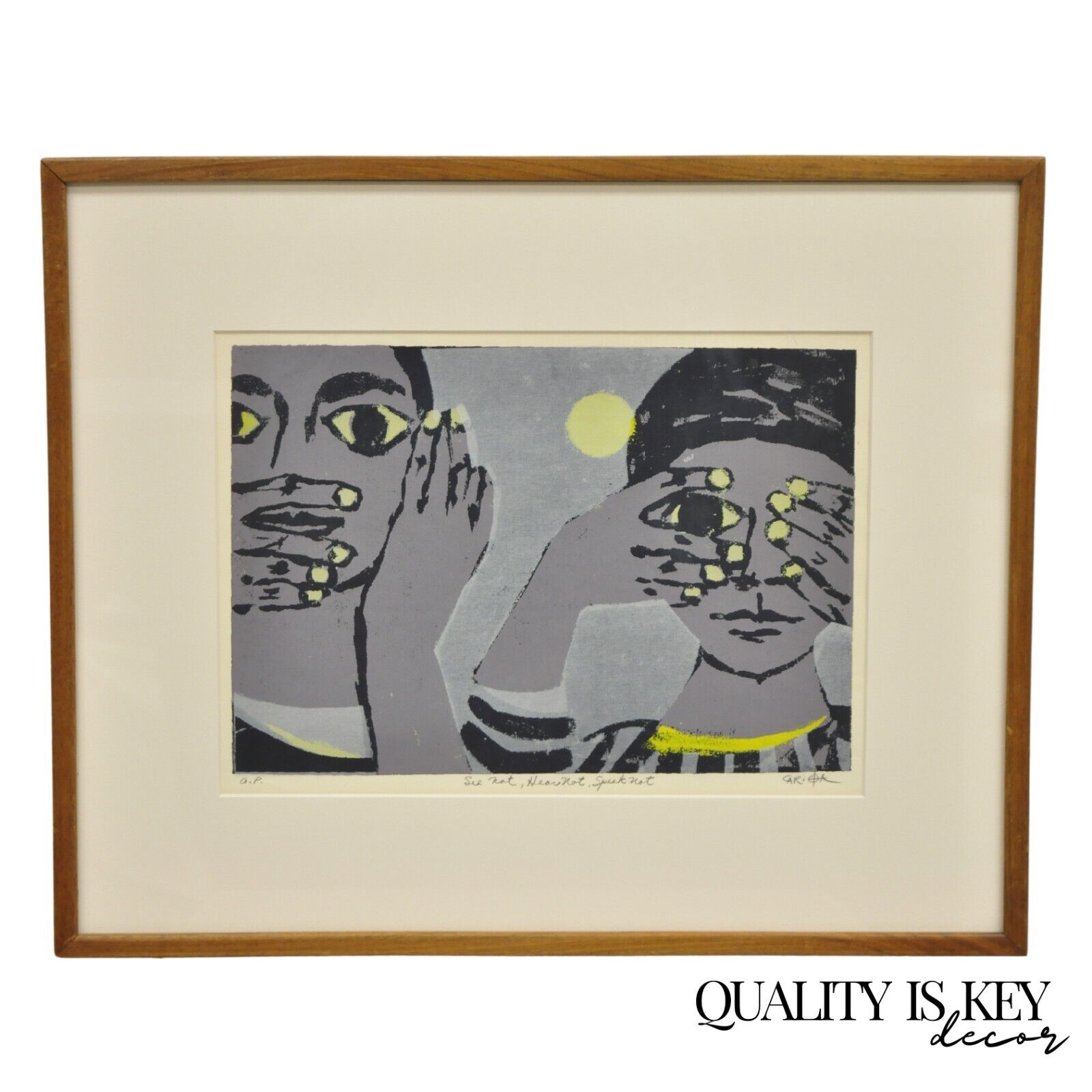 Robert Cariola "See not, Hear not, Speak not" Serigraph Print Mid Century Art