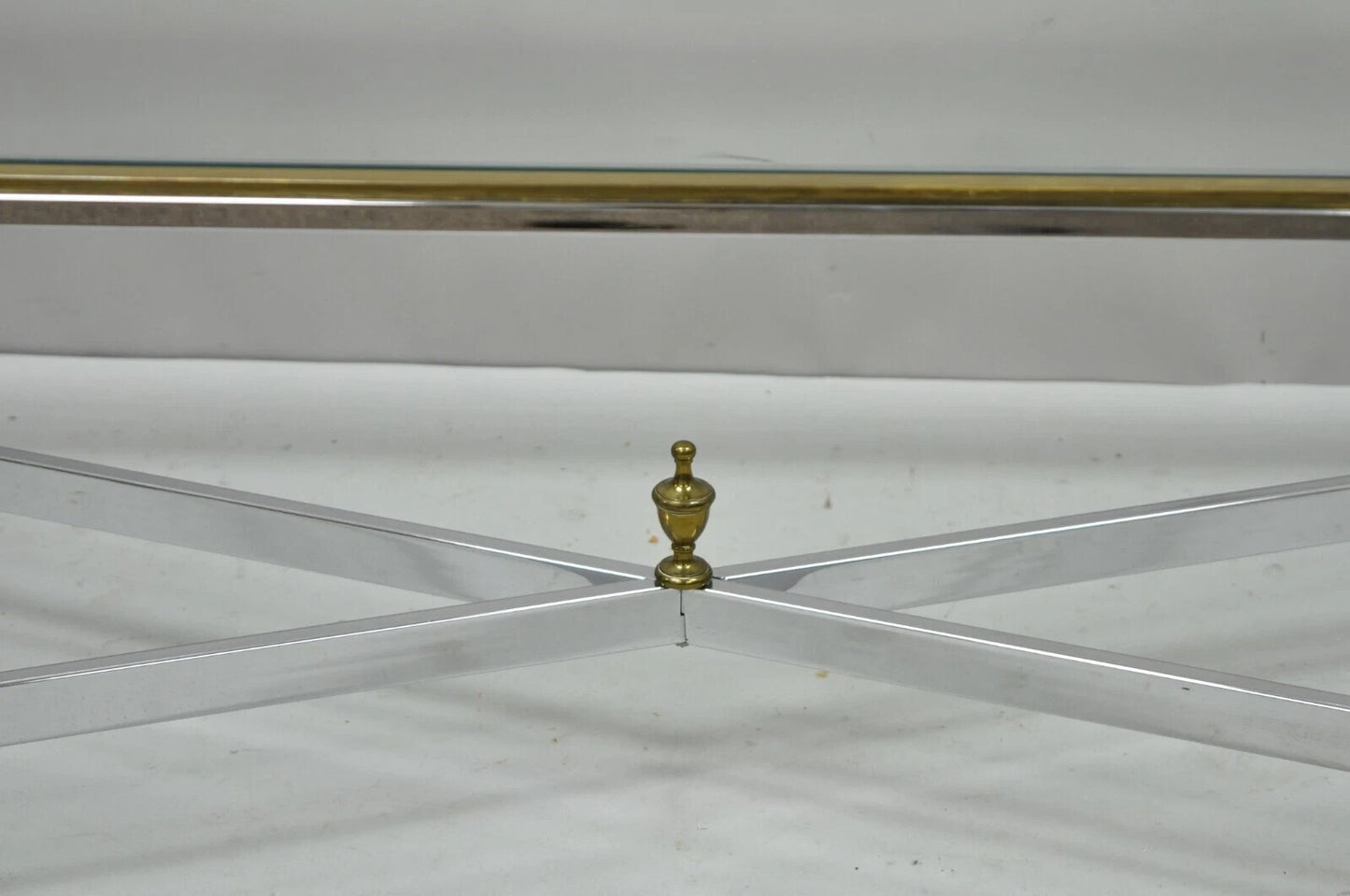 Italian Neoclassical Maison Jansen Style Steel & Brass Rectangular Coffee Table