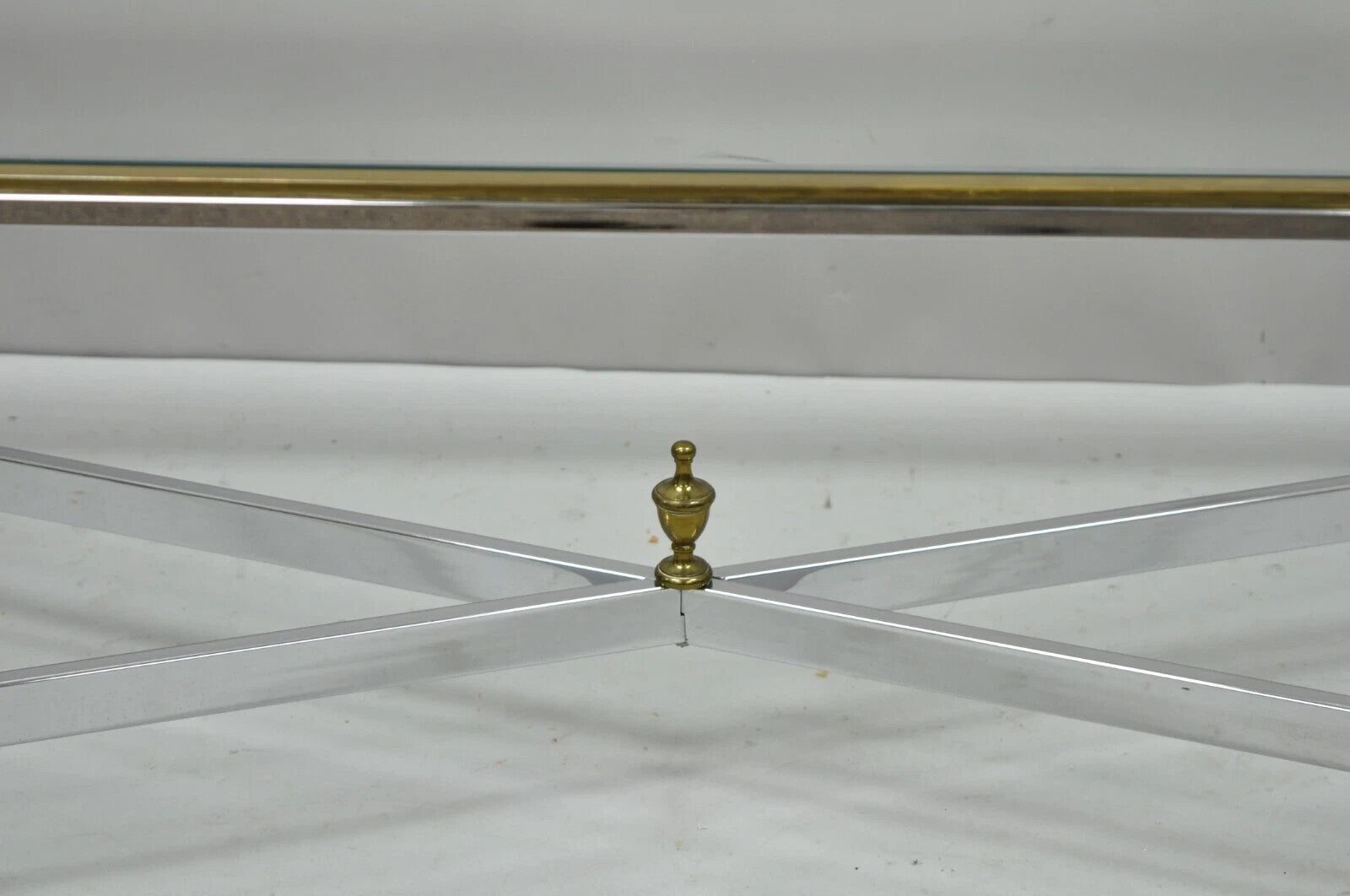 Italian Neoclassical Maison Jansen Style Steel & Brass Rectangular Coffee Table