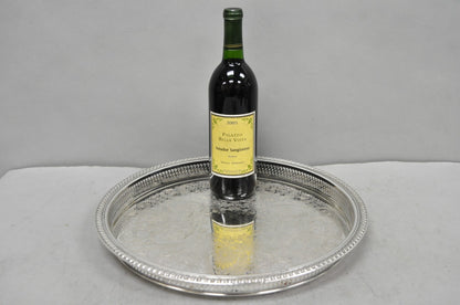 Vintage WM Rogers Round Sllver Plated Raised Gallery Serving Platter Bar Tray
