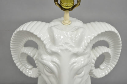 Vintage Chapman Neoclassical Rams Head White Porcelain Blanc de Chine Table Lamp