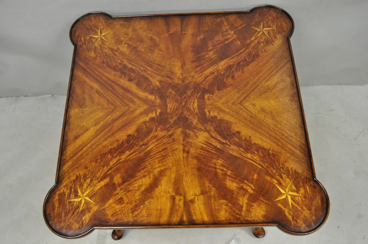 Contemporary Italian Regency Style Star Inlay Cabriole Leg Burl Wood Game Table