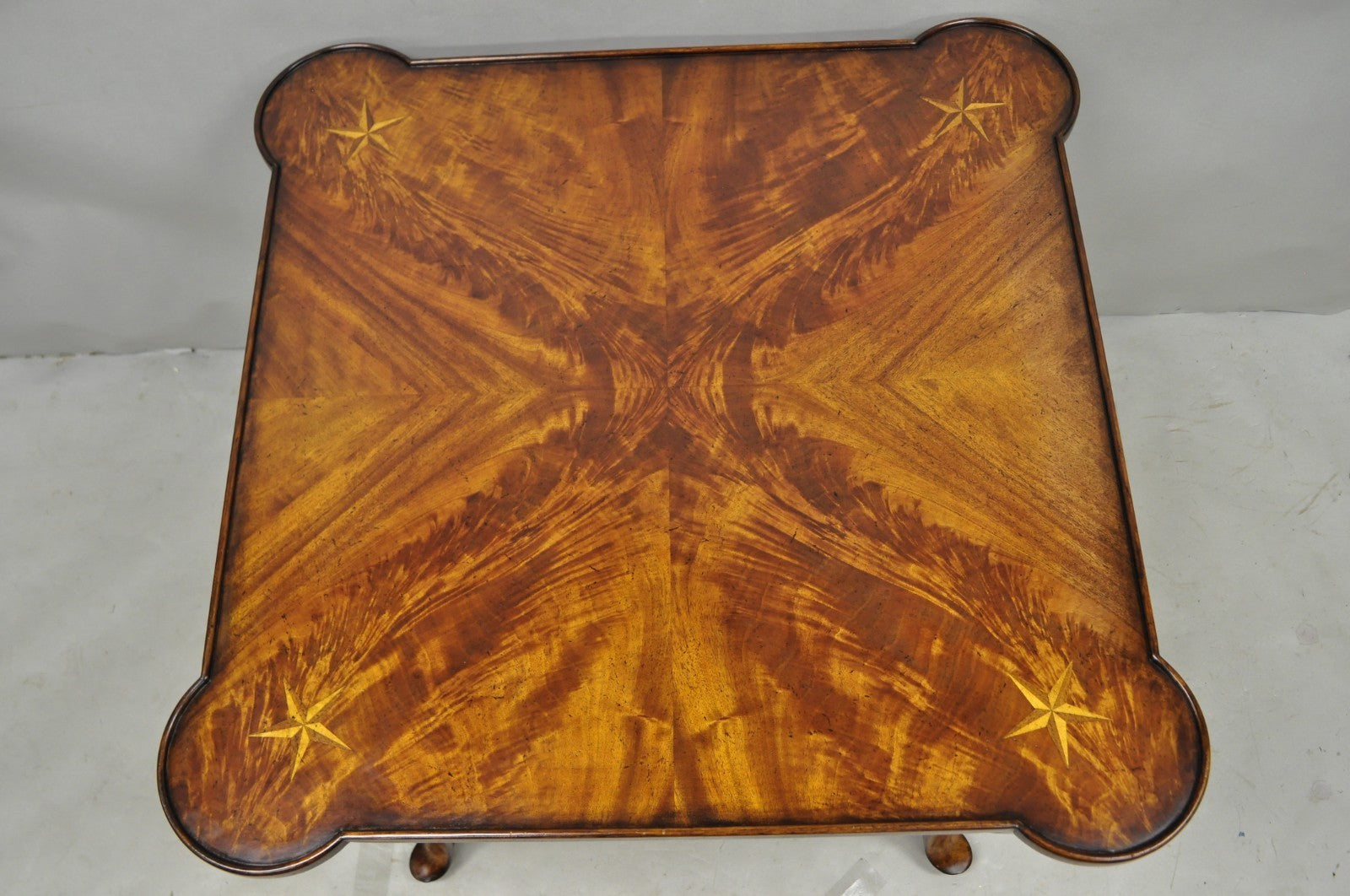 Contemporary Italian Regency Style Star Inlay Cabriole Leg Burl Wood Game Table