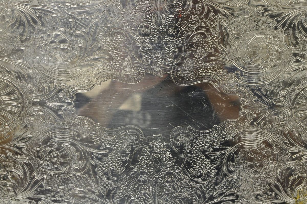 Vintage Oneida Victorian Silver Plated Etched Butlers Serving Platter Bar Tray