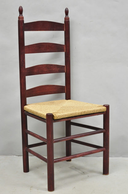 Primitive Rustic Ladder Back Woven Rush Seat Dining Side Chairs - Set of 6