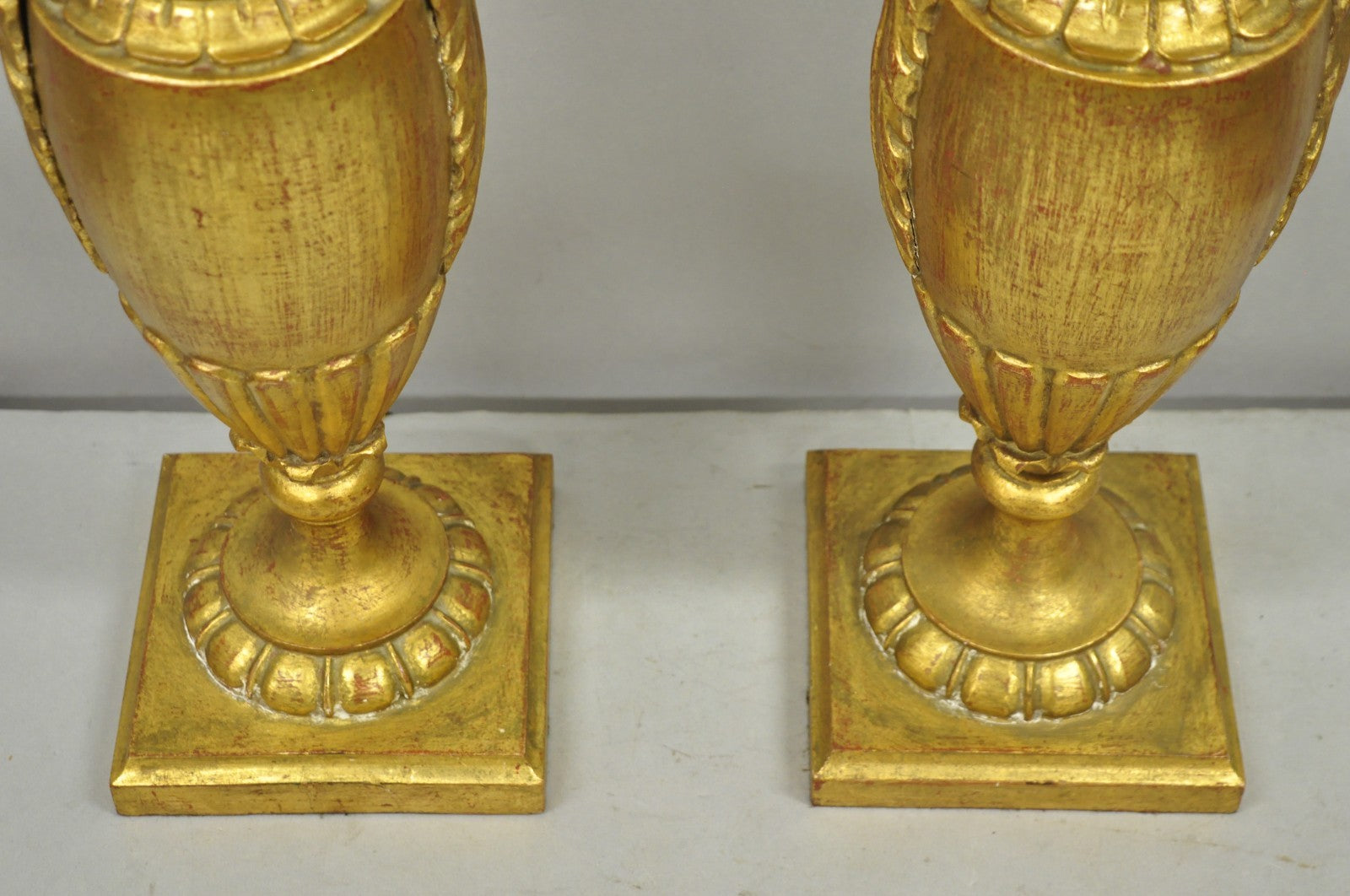 Vintage Italian Hollywood Regency Gold Giltwood Urn Form Table Lamps - a Pair