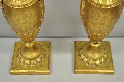 Vintage Italian Hollywood Regency Gold Giltwood Urn Form Table Lamps - a Pair