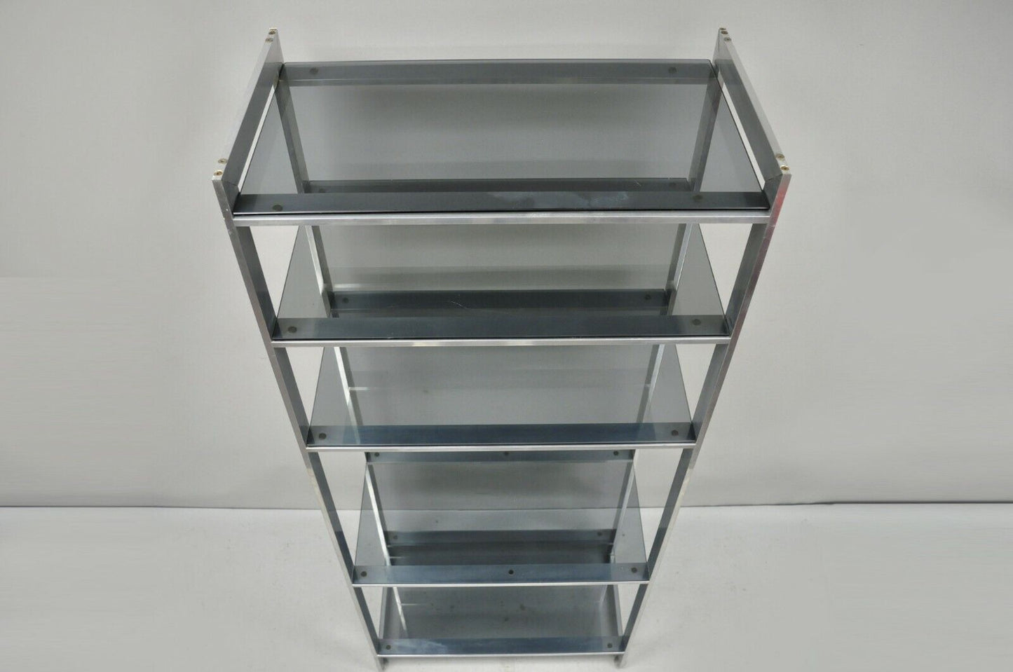 Vintage Mid Century Modern Brushed Aluminum Chrome Frame Etagere Display Shelf