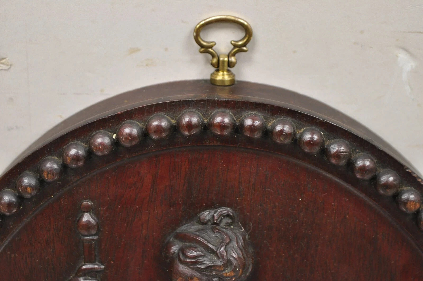 Antique Classical Oval Carved Mahogany Figural Goddess Wall Sculpture Plaque