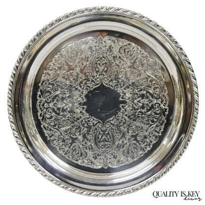 Vintage Oneida Victorian Style 12" Round Silver Plated Serving Platter Bar Tray