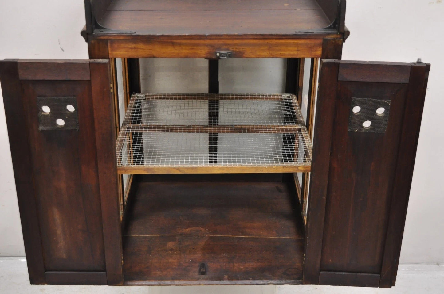 Antique Wood & Glass Counter Top Display County Store Pie Safe Retail Cabinet