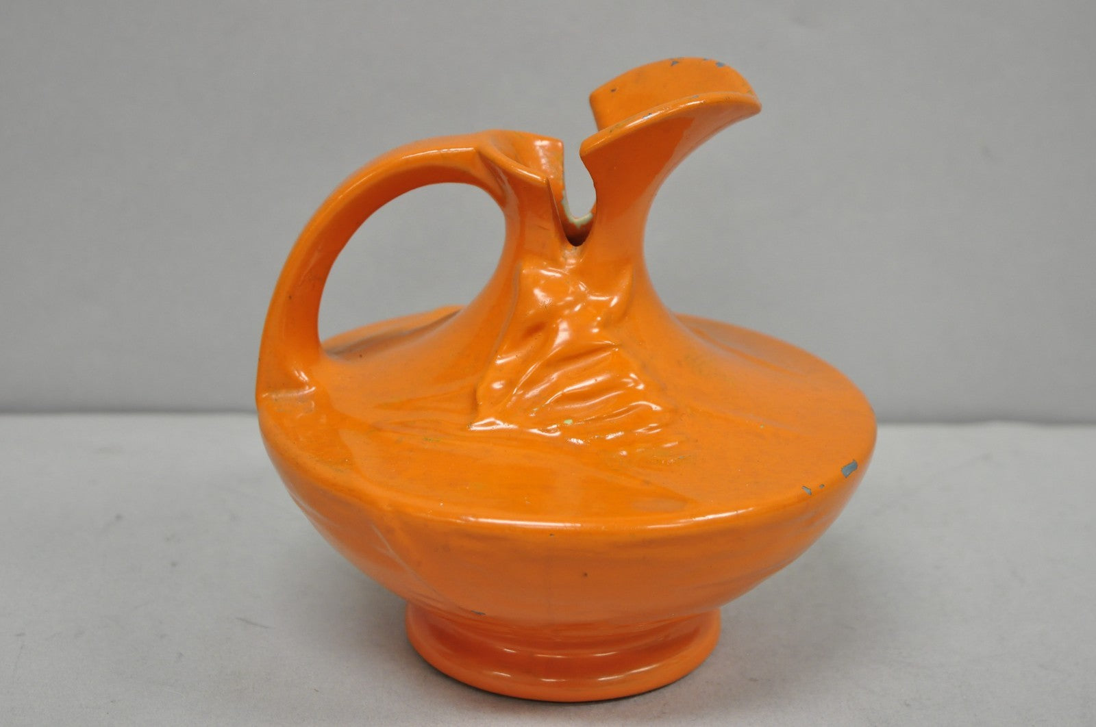 Antique 1940s Roseville Pottery USA Pitcher Ewer Freesia Botanical Orange Vase
